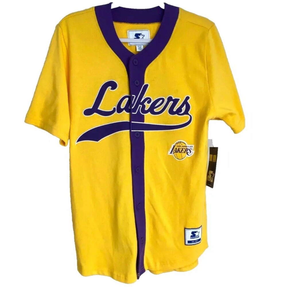 Starter Los Angeles Lakers Men's Jersey Medium NBA Button Baseball Style New LA